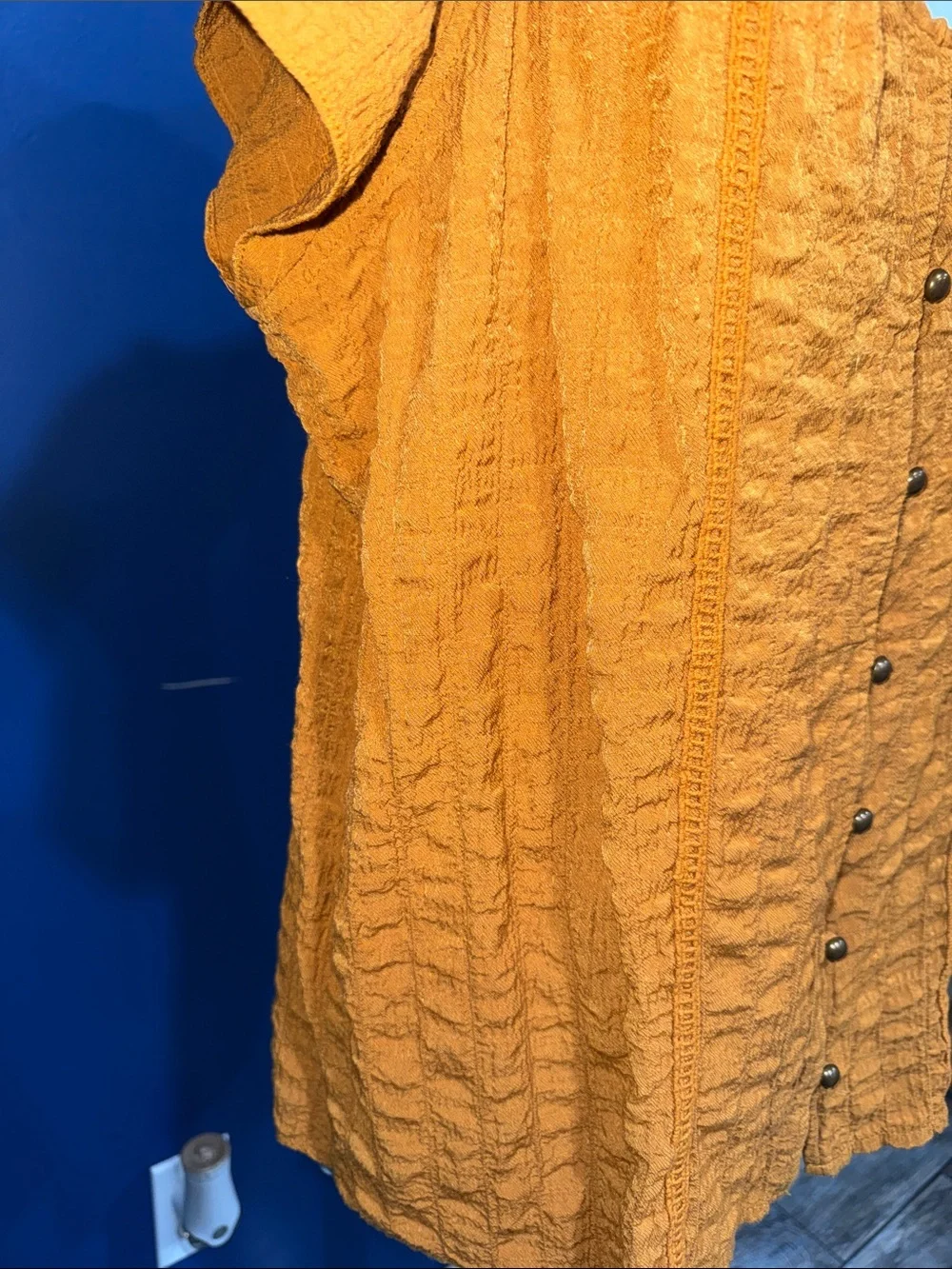 Rewind -Mustard Front Button Textured Boho Top Size XL